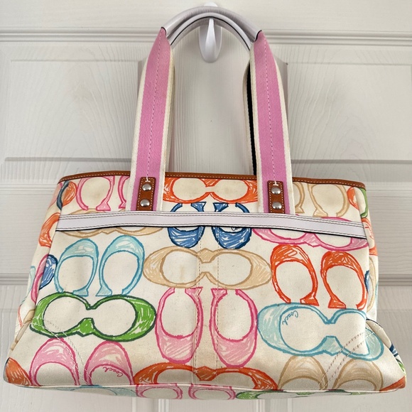 Coach Hampton Scribble Canvas Bag Tote Multicolor Y2K *FLAWED* - Picture 5 of 16